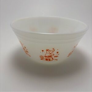 Federal Glass White Milk Glass Elephant Bowl Orange Print Heat Proof USA